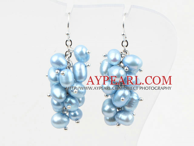 Cluster Style Light Blue Color Top Drilled Freshwater Pearl Earrings