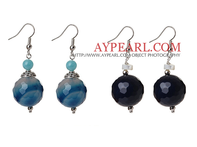 Large-Diameter White Clear Crystal And Burst Pattern Blue Crystal Earrings