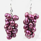 Style de cluster Haut Couleur Pourpre Rouge Boucles d'oreilles percés perles d'eau douce