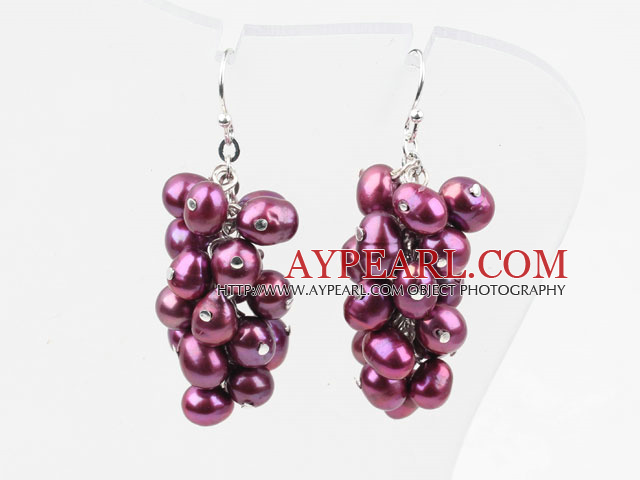 Style de cluster Haut Couleur Pourpre Rouge Boucles d'oreilles percés perles d'eau douce