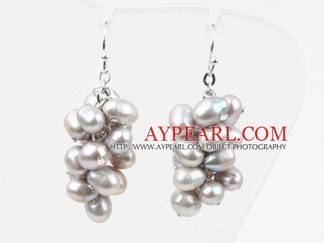 Cluster Style Light Gray Color Top Drilled Freshwater Pearl Earrings