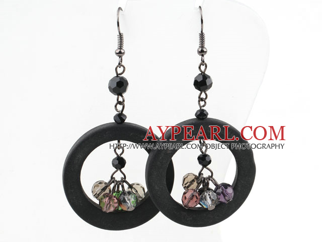 Donuts Noir Forme de pierre et de multi-boucles d'oreilles en cristal de couleur