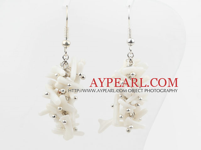 Cluster Style Branch Shape White Devil Coral Earrings