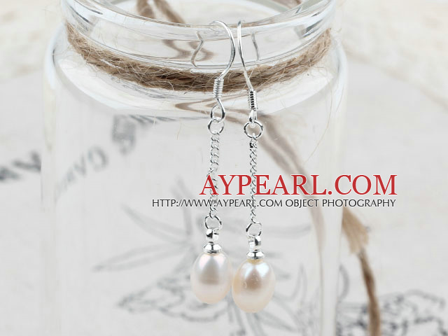 Classic Design Dangle Style Natural White Freshwater Pearl Bridal Earrings