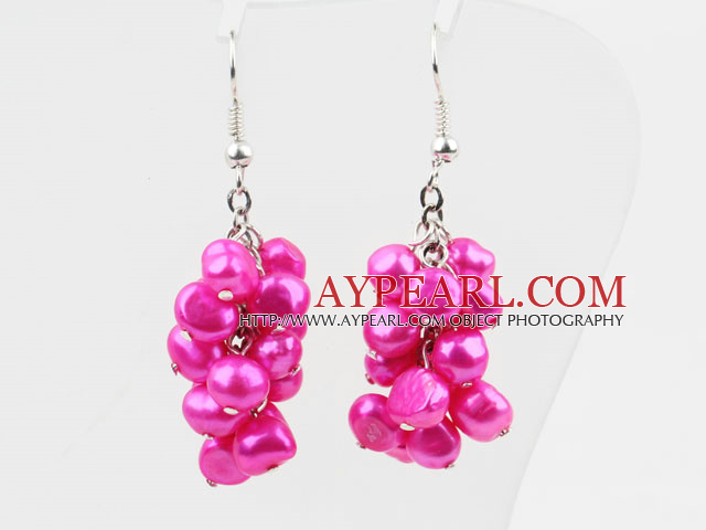 Style Cluster 6-7mm Hot Pink Boucles d'oreilles perles d'eau douce