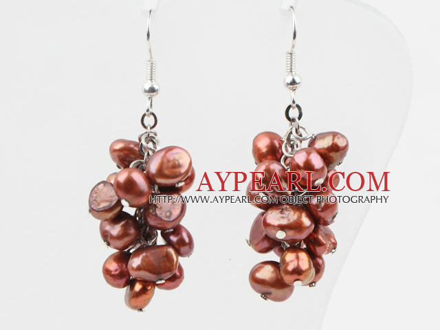 Cluster Style 6-7mm Dyed Brown Freshwater Pearl Earrings
