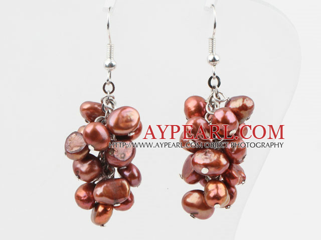 Cluster Style 6-7mm färgade Brown Freshwater Pearl Örhängen