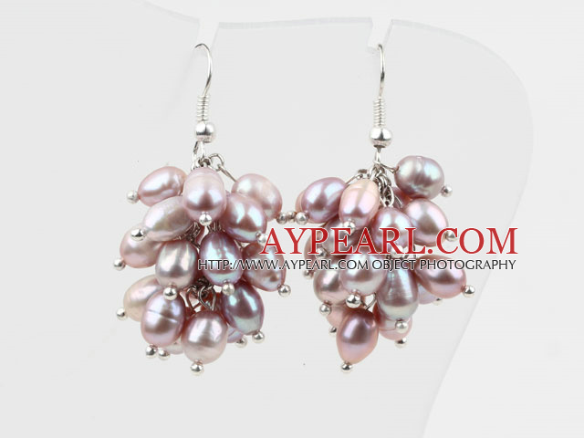 Cluster Style 5-6mm Natural Purple Freshwater Pearl Earrings