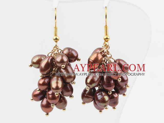 Cluster Style 5-6mm Dyed Brown Freshwater Pearl Earrings