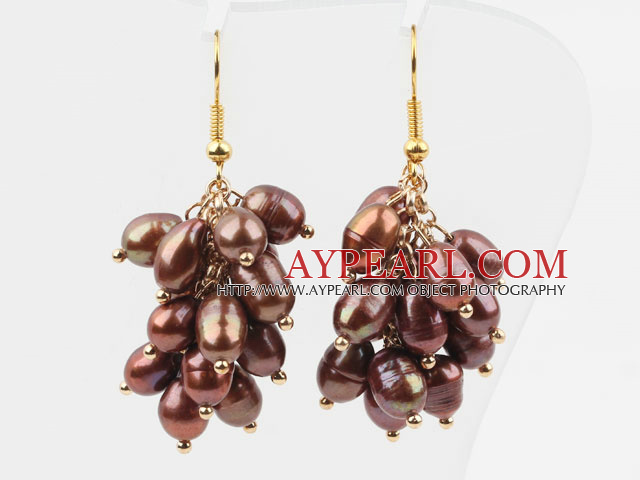 Cluster de style 5-6mm teintes en marron Boucles d'oreilles perles d'eau douce