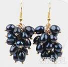 Style de cluster 6-7mm Noir Boucles d'oreilles perles d'eau douce