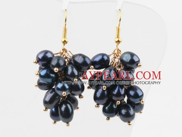 Style de cluster 6-7mm Noir Boucles d'oreilles perles d'eau douce