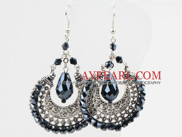 Gorgeous Style Big Drop Shape Tungsten Steel Color Crystal Earrings
