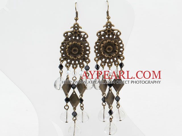 Vintage Style White Crystal and Bronze Accessories Earrings