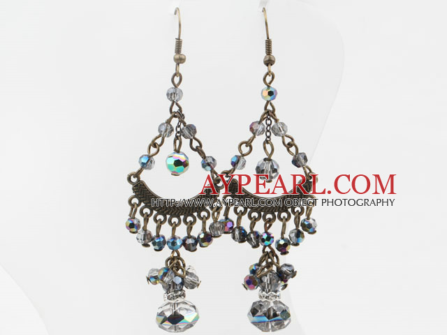 Vintage Cluster Style Plated Colorful Crystal Loop Chandelier Dangle Earrings