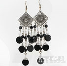 Assorted Clear Crystal and Black Agate Long Style Earrings