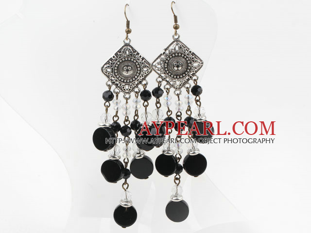 Assortiment de Crystal Clear et agate noire Boucles d'oreilles style long