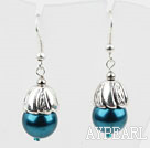 Belles style de paon bleu Couleur Perles Shell Boucles d'oreilles