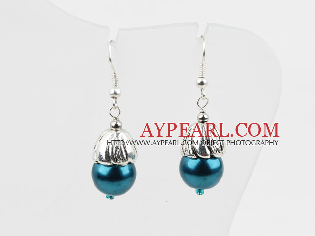 Belles style de paon bleu Couleur Perles Shell Boucles d'oreilles