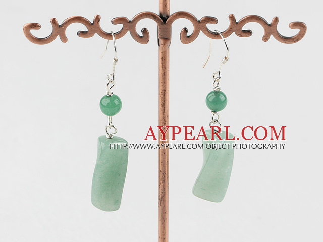 Beautiful Round And Twisted Cylinder Aventurine Dangle Earrings With Fish Hook