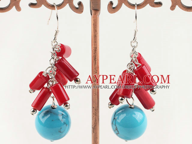 Boucles d'oreilles turquoise corail rouge