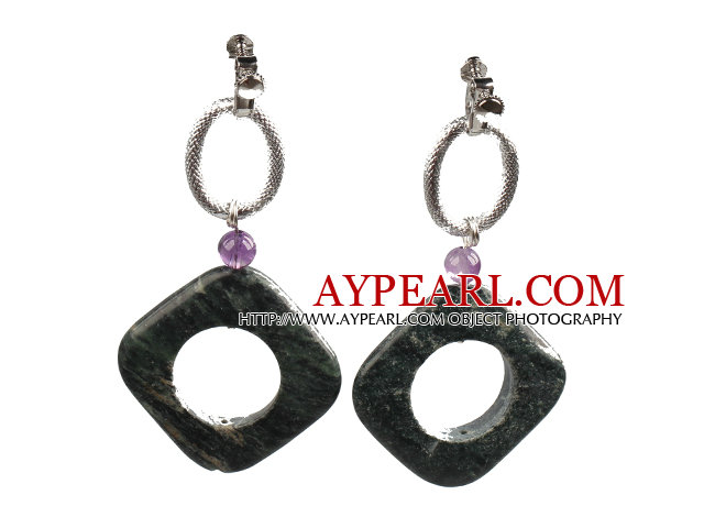 Classic Simple Design Hollow Green Bilde Jasper Amethyst Dangle øredobber