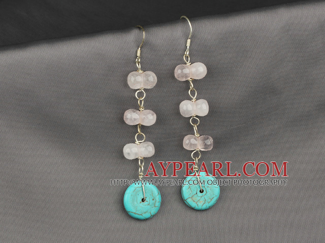 Boucles d'oreilles turquoise et rose quartze