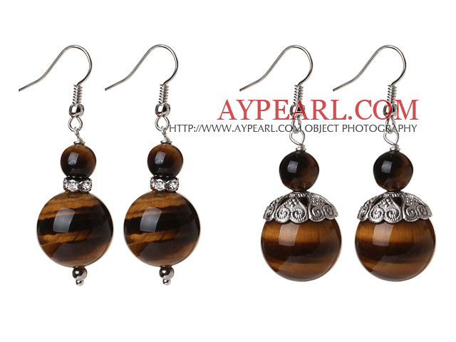 2 PCs conception 16mm oeil de tigre Boucles d'oreilles perles classiques avec le Tibet Argent accessoire