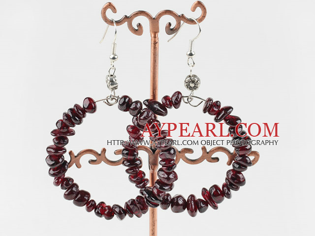 Large-diameter circle fashion garnet earrings