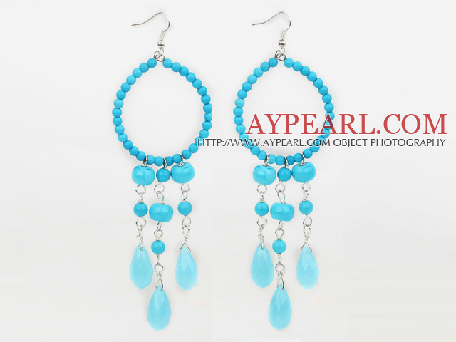 Beautiful Large Loop Round And Drop Shape Blue Turquoise Dangle Earrings