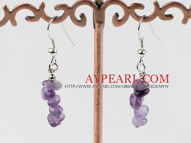 Lovely Layer Natural Amethyst Chips Dangle Earrings With Fish Hook