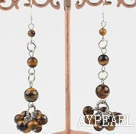 Nice Loop Chain Cluster Style Round Tiger Eye Stone Dangle Earrings With Fish Hook