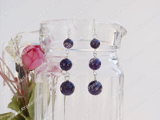 Classic Natural Round Amethyst Ball Loop Chain Dangle Earrings With Fish Hook 