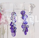 Fashion Cluster Style Purple Freshwater Pearl And Disc Shell Loop Chain Dangle Earrings