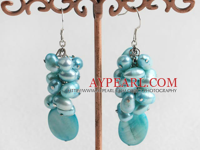 teints perle bleue Shell Boucles d'oreilles