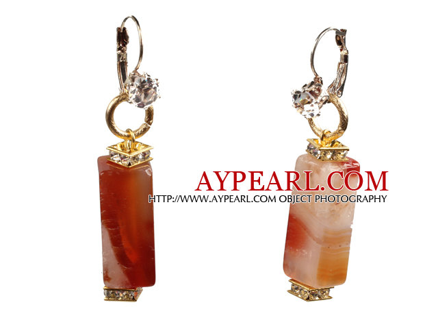 Enkelt Fashion Cuboid Shape Naturlig Krystallisert Agate Dangle øredobber med Rhinestone Hook