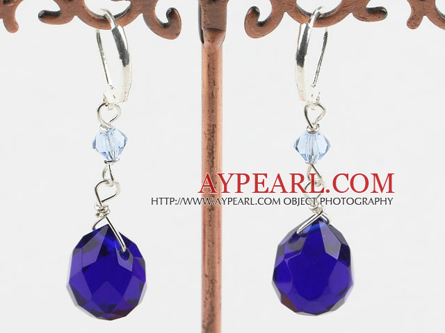 Lovely Short Style Deep Blue Teardrop Crystal Earrings With Lever Back Hook