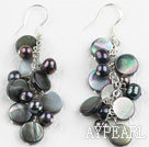Wholesale black pearl and black lip shell dangle earrings