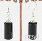 Popular White Crystal And Cylinder Shape Black Agate Dangle Earrings