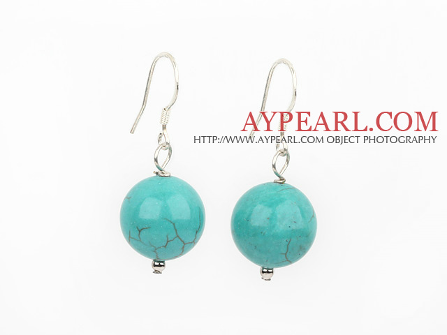 Nice Simple Style 14Mm Burst Pattern Blue Turquoise Ball Drop Earrings