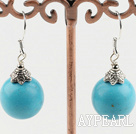 Simple Short Style 14Mm Blue Turquoise Drop Earrings With Fish Hook