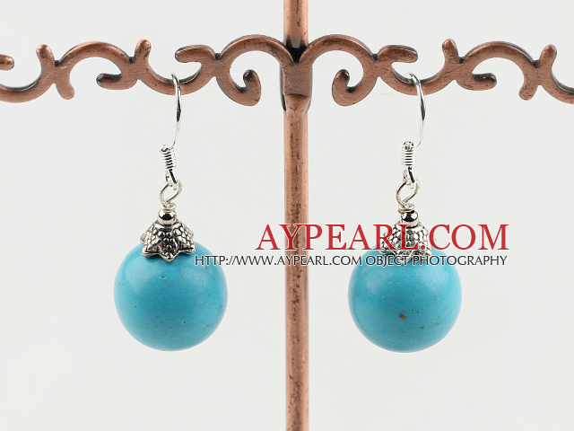 Simple Short Style 14Mm Blue Turquoise Drop Earrings With Fish Hook