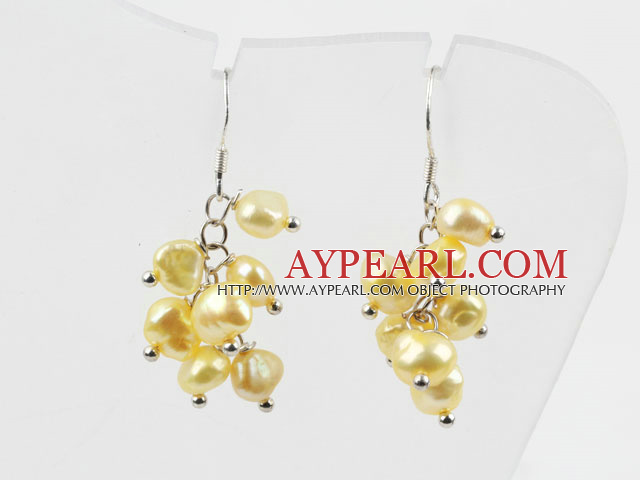 Lovely Cluster Dyed Yellow Freshwater Pearl Loop Dangle Earrings