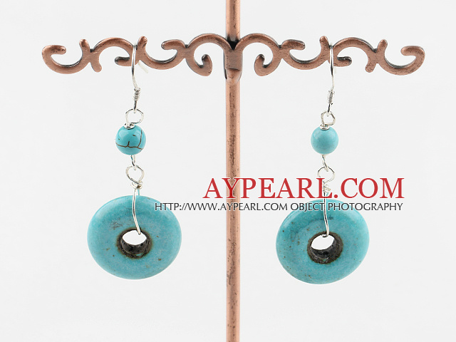 Lovely Round And Donut Shape Burst Pattern Blue Turquoise Drop Earrings With Fish Hook
