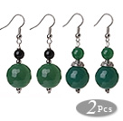 Wholesale 2 Pcs Classic Design Faceted Green Agate Ball And Black Agate Earrings