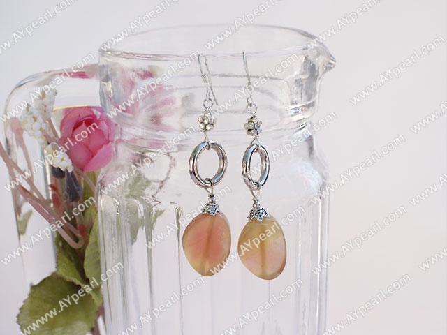 Beautiful 16*20Mm Three Colored Jade And Loop Flower Metal Charm Earrings With Fish Hook