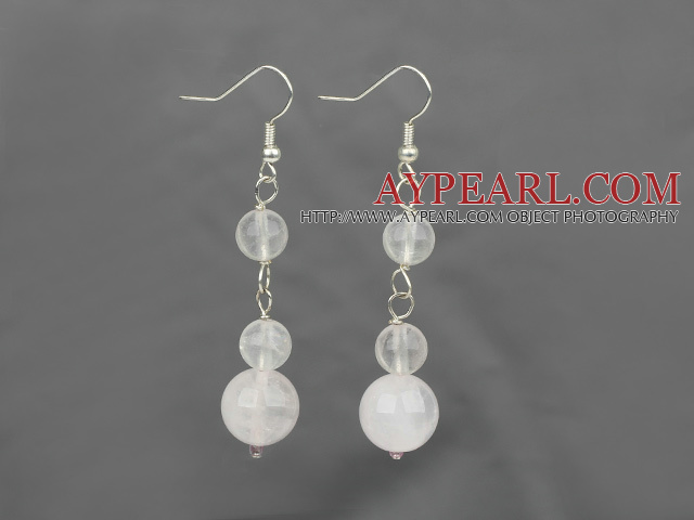 Simple Style Loop Chain Round Rose Quartz Dangle Earrings With Fish Hook