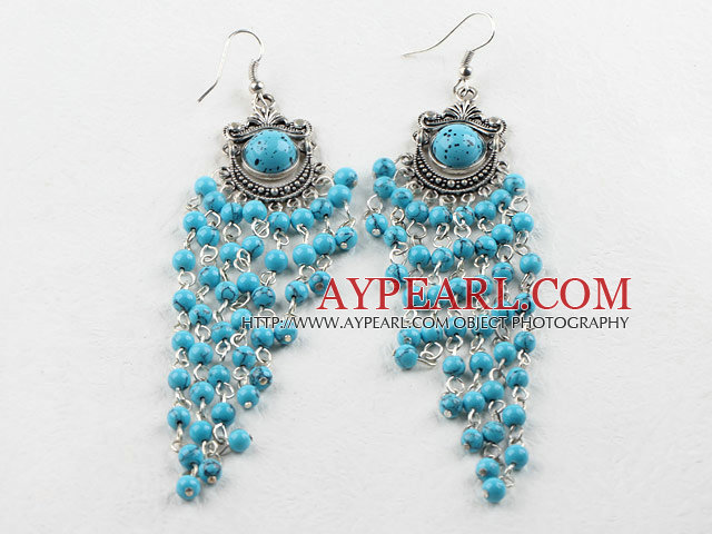 chandelier shape 4mm blue turquoise dangle earrings