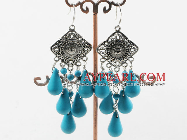 Lustre forme bleue turquoise, boucles d'oreilles chandelier