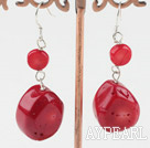 flat round red coral earrings